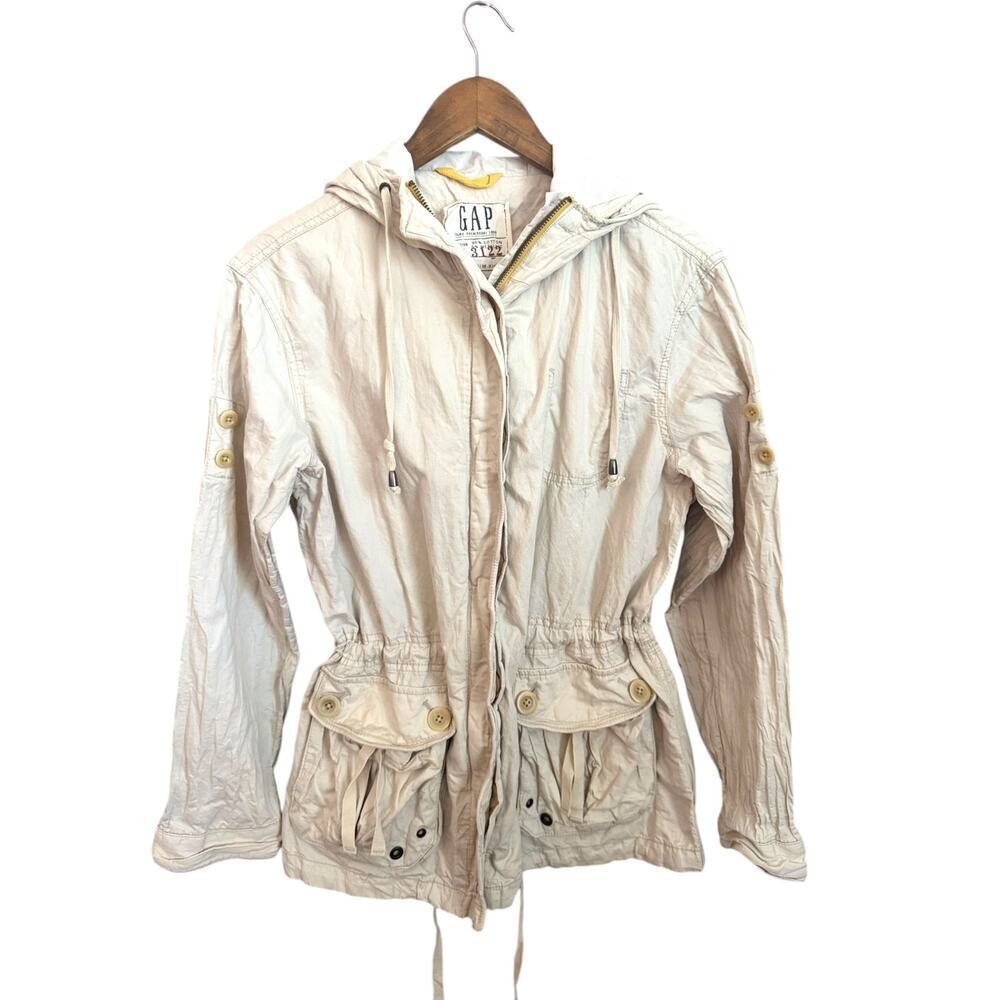 GAP Chino Premium khaki Peach Utility Jacket Button Zip Lined‎ Cargo Pocket M